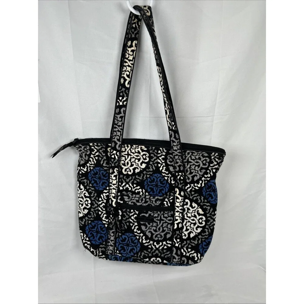 Vera Bradley Quilted Villager tote in Canterberry Cobalt Blue Black White